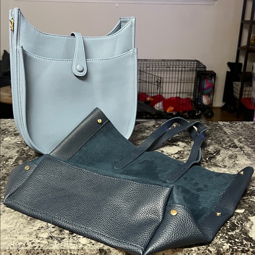 Chic Light Blue and Navy Shoulder Bag